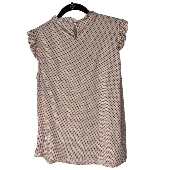 Adrianna Papell Women's Light Pink Polka Dot Smocked Ruffle Blouse M - Picture 2 of 7